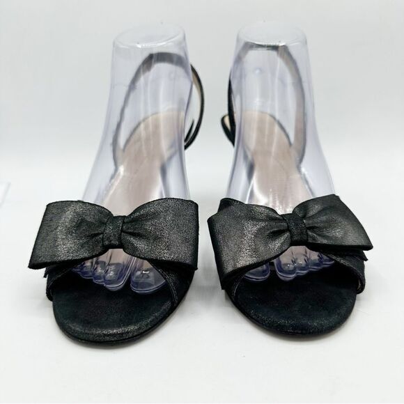 Kate Spade Metallic‎ Black Leather Slingback Stiletto Heels w/Bow Sz 9.5 B - Picture 3 of 12